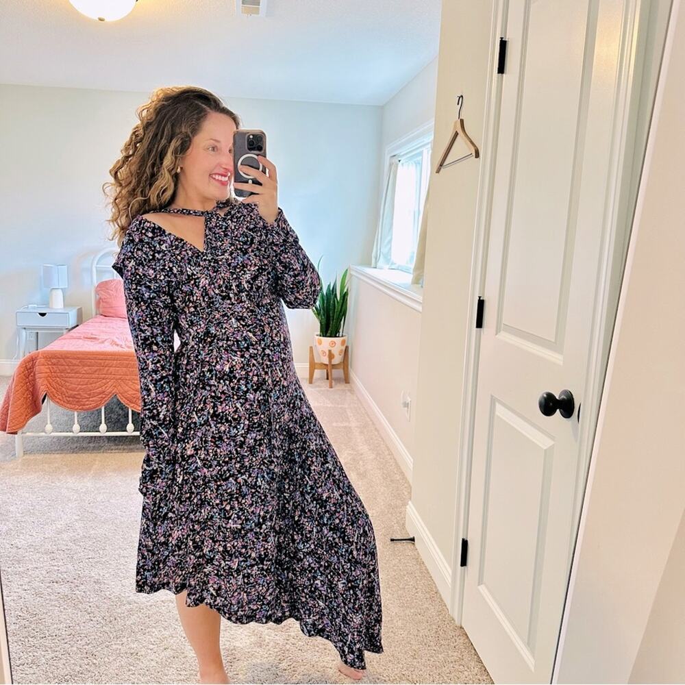 NWT Anthropologie Joie Black Blue Purple Maxi Dress 8